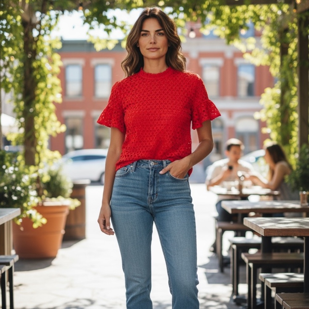 Endless Rose open knit crochet mock neck top